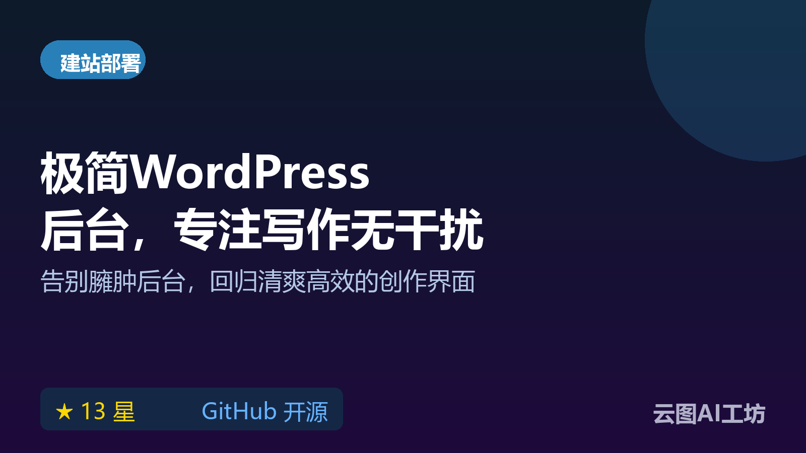 简化版 WordPress 仪表盘插件：开源工具打造清爽后台写作界面