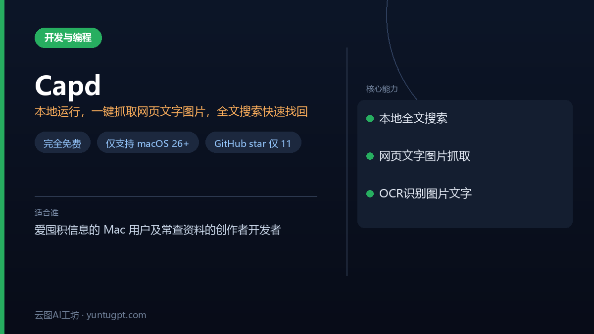 Capd macOS 截图笔记软件,本地收藏网页与文字,支持全文搜索和 OCR