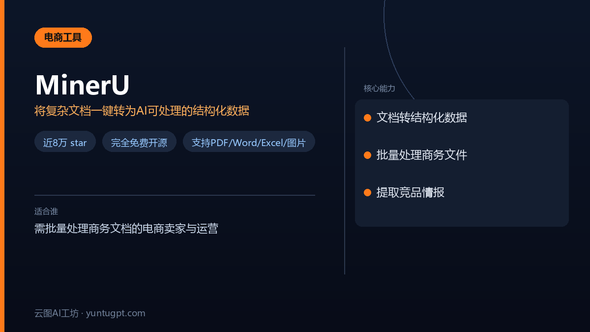 MinerU AI工具，可将产品手册、合同等复杂文档转为结构化表格数据