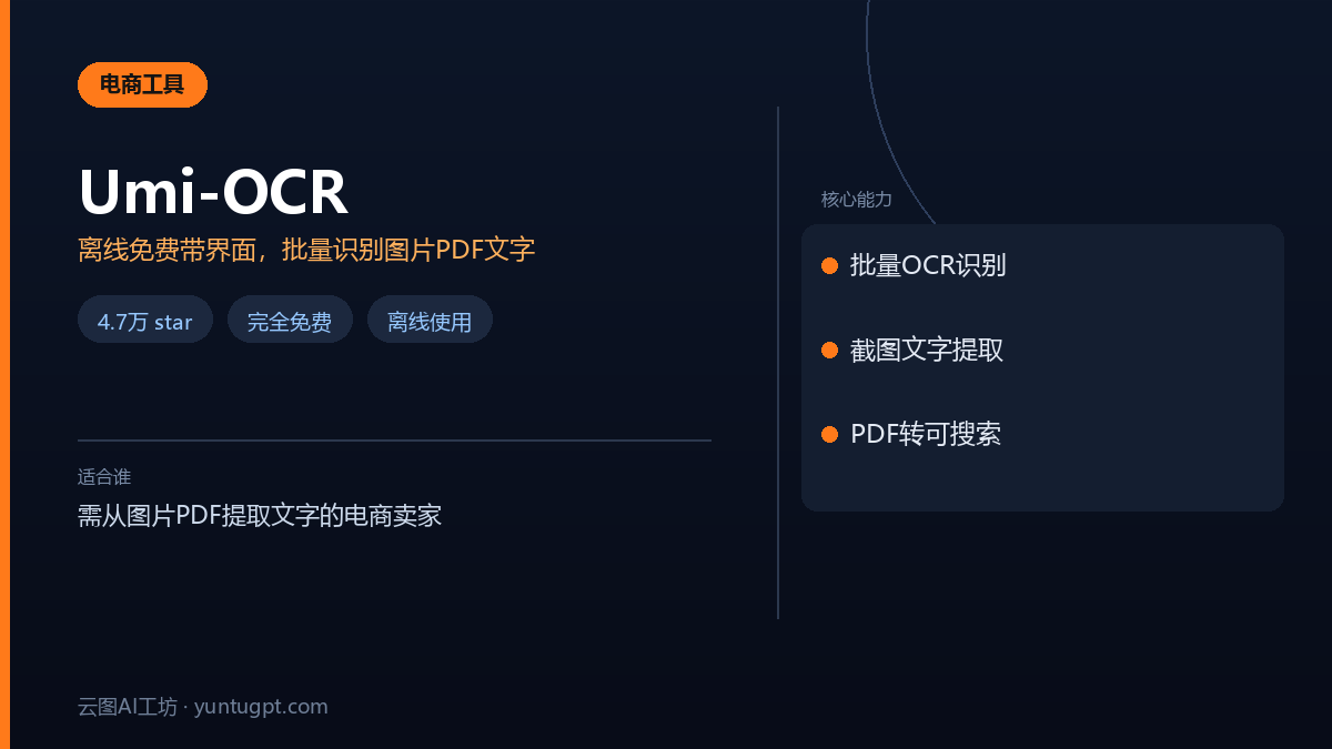 Umi-OCR离线免费OCR工具界面,展示批量识别快递单和截图文字功能