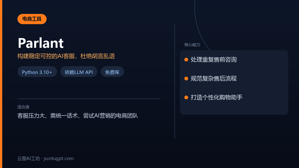 Parlant AI智能体构建工具,用于创建可控的电商客服与销售助手