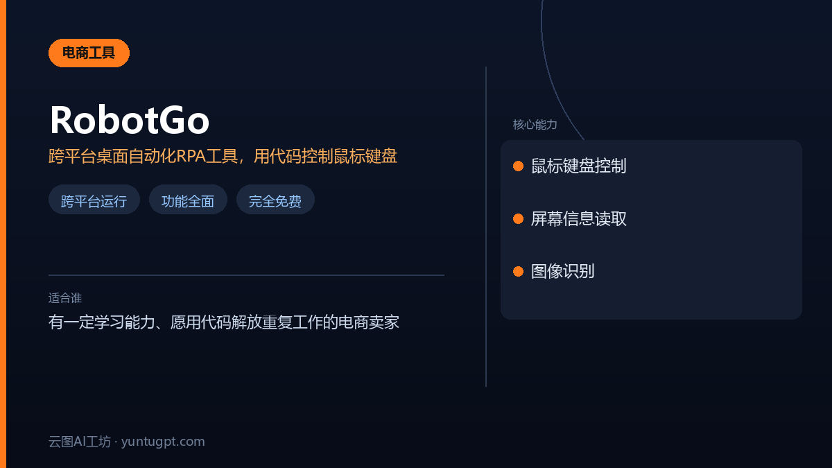 RobotGo跨平台桌面自动化工具，控制鼠标键盘、读取屏幕、图像识别