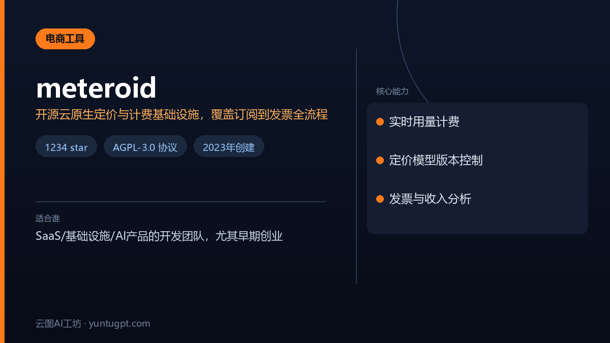 Meteroid 开源定价与计费基础设施,支持订阅管理、用量计费和发票自动化