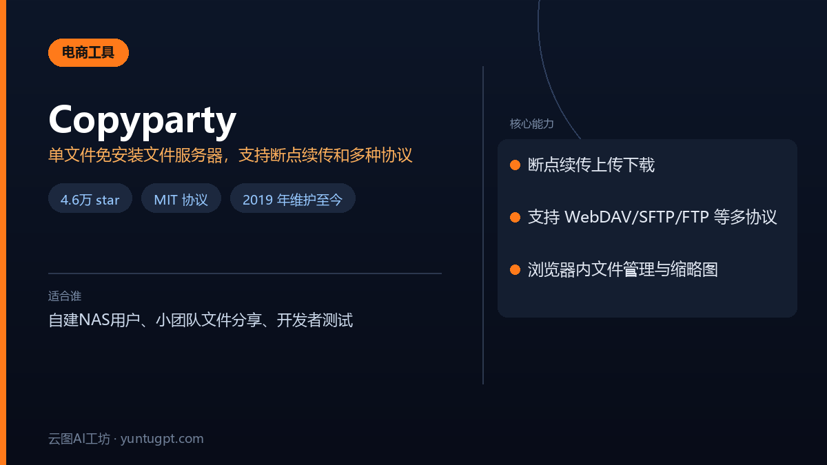 Copyparty 便携文件服务器工具，支持断点续传和 WebDAV 等多种协议