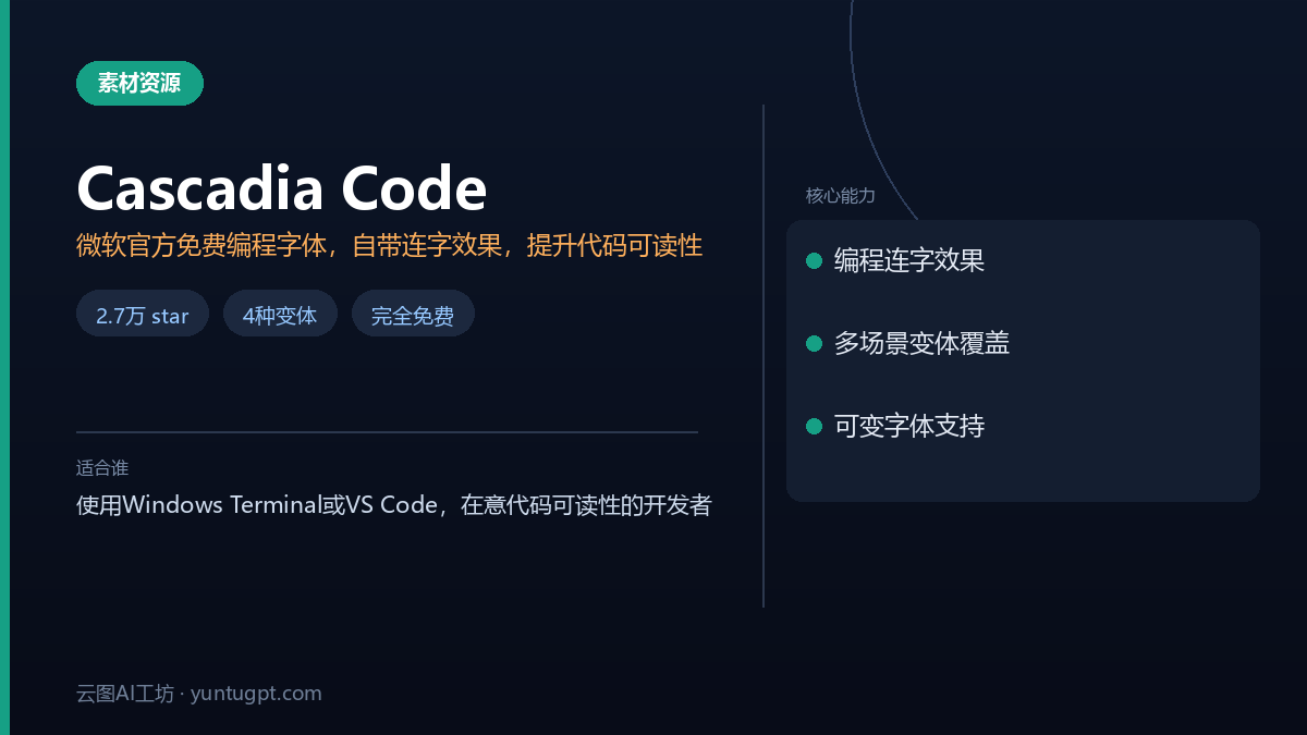 微软Cascadia Code免费编程连字字体，支持Powerline和Nerd Font符号