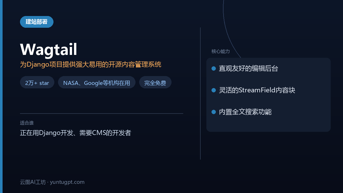 Wagtail - 基于Django的开源CMS,提供灵活可控的内容管理后台