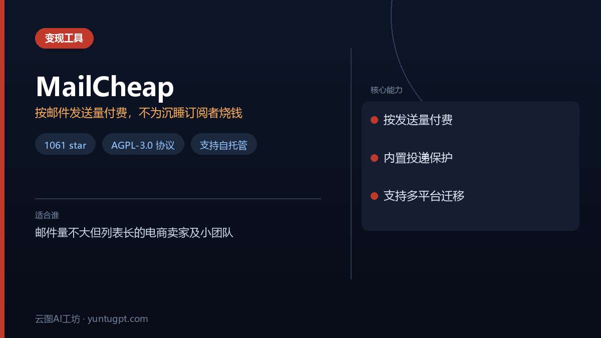 MailCheap邮件营销工具，按发送量付费并内置投递保护机制