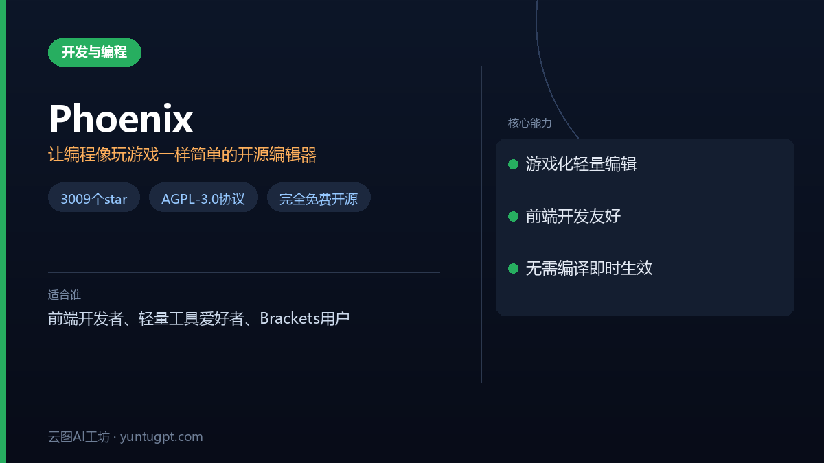 Phoenix开源编辑器,一款运行在浏览器中,提供游戏化体验的轻量代码编辑工具