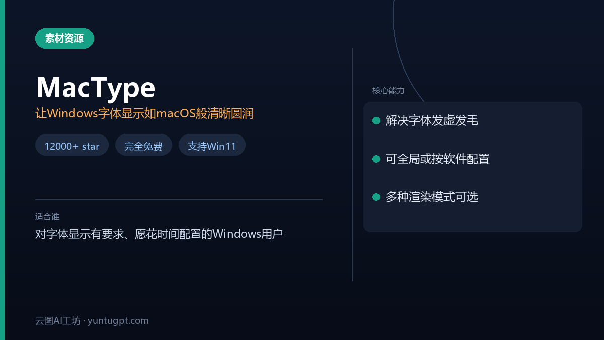 MacType字体渲染增强工具,解决Windows字体模糊问题,提供类macOS清晰观感