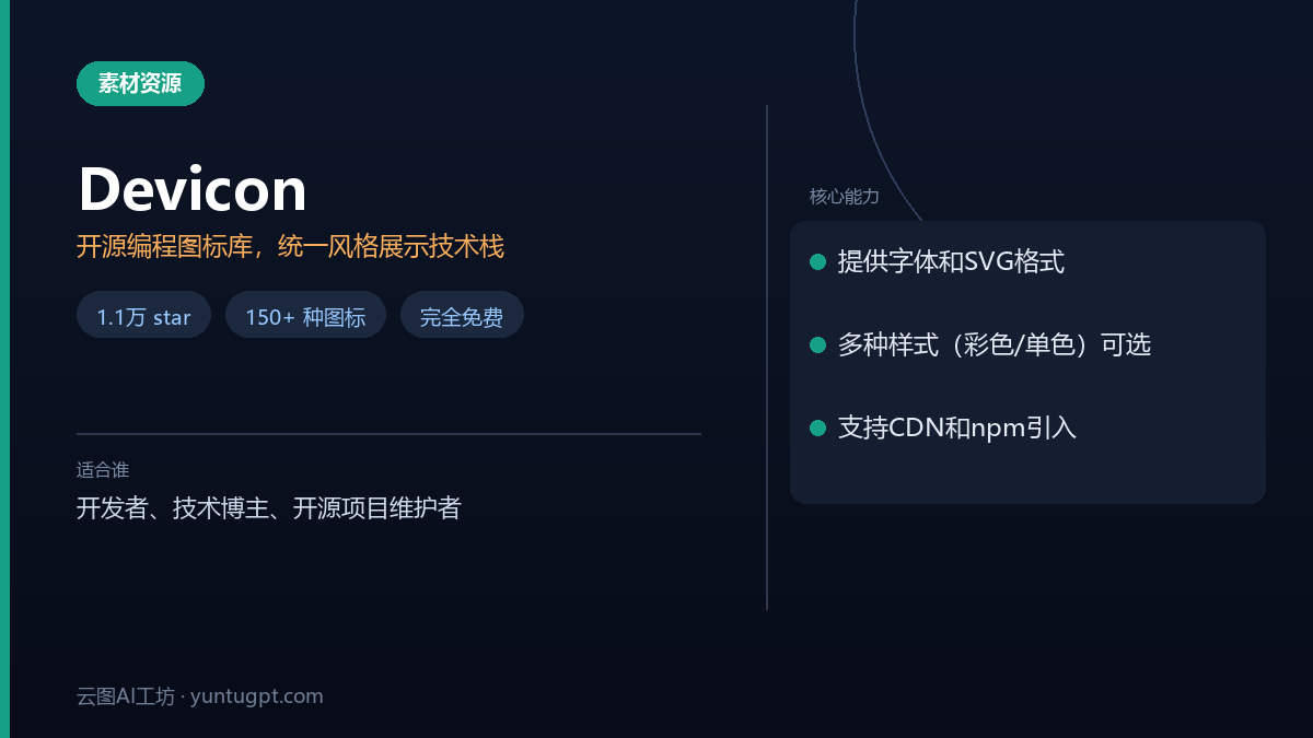 Devicon开源编程图标库,包含150多种开发工具和语言的统一风格图标
