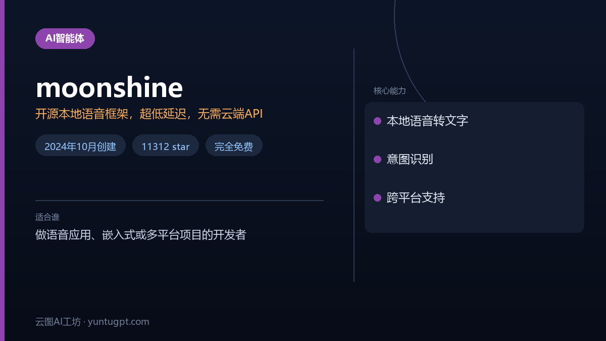 Moonshine语音工具箱，开源本地超低延迟语音识别与意图识别框架